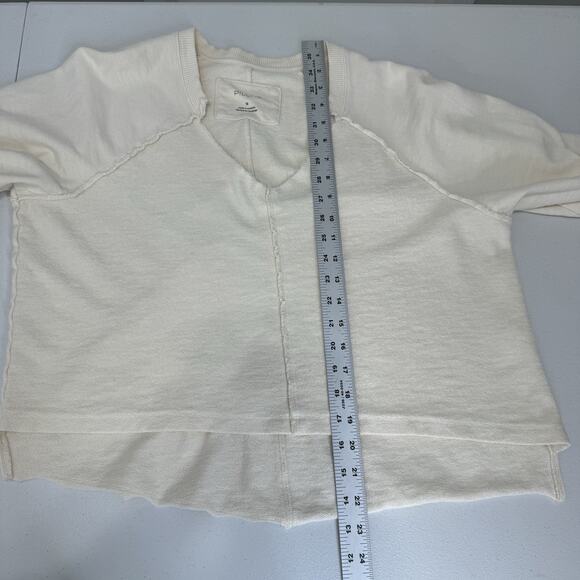 Pilcro Anthro Womens Sweatshirt M Beige Reworked Popover Terry Asymmetric Lounge - Picture 5 of 12
